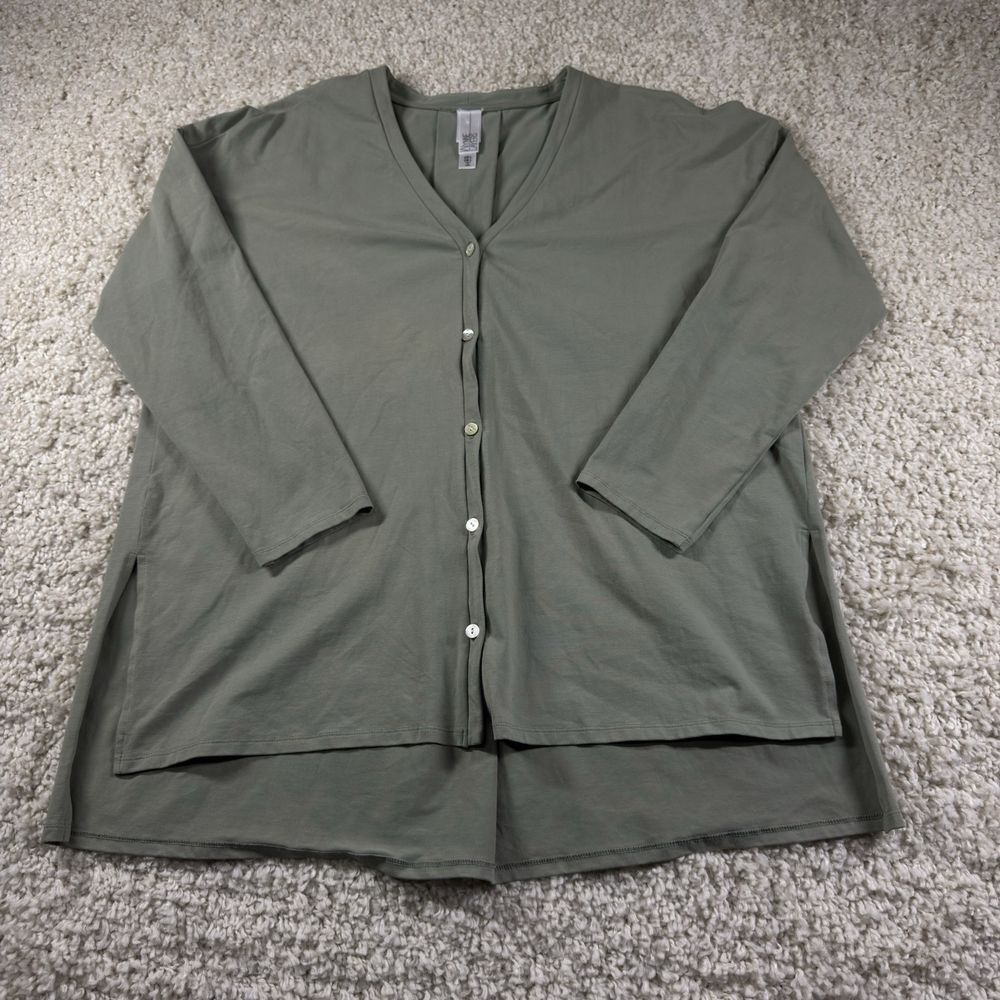 Wynne Layers‎ Top Women's Large Button Up Blouse Cardigan Green